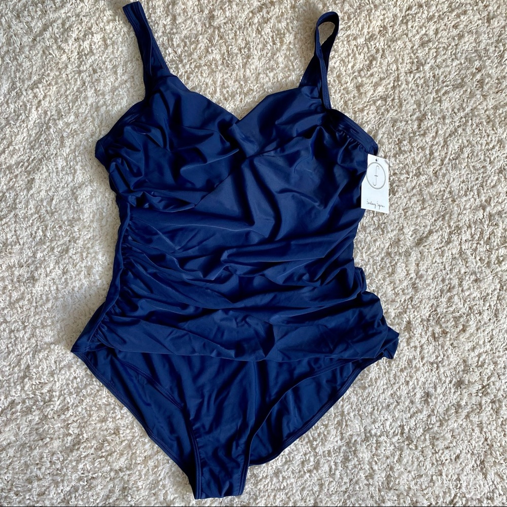 NWT. Navy Blue One-Piece Swimsuit. Size 24W.